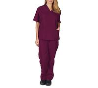 BaiWANG Conjunto de exfoliante para mujer, cuello en V, camiseta y pantalones, de secado rápido, uniforme médico, hospital, spa, salón, masaje, belleza, Vino, M