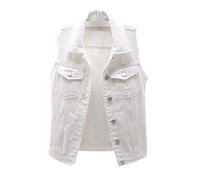BAIXIAOCHI Chaleco De Mezclilla Para Mujer Corto Primavera Y Verano Chaqueta Sin Mangas Deshilachada Y Ajustada Top De Rebeca Rasgada