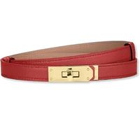baizhong Cinturón de cuero delgado clásico de aleación de color sólido con bloqueo giratorio para mujer, cinturón de cuero ajustable delgado, (rojo/dorado), talla única