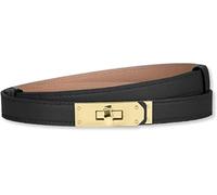 baizhong Cinturón de cuero delgado clásico de aleación de color sólido con bloqueo giratorio para mujer, cinturón de cuero ajustable delgado, (negro/dorado), talla única
