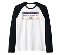 Baja California Mexico License Plate Travel Vacation Beach Camiseta Manga Raglan