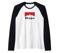 Baja Off-Road Desert Adventure Retro Mountain Logo Parodia Camiseta Manga Raglan