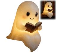 Bajbumgn Ghost Reading Book Lamp, Cute Ghost Reader LED Light, Halloween Light Up Ghosts Statue, 3D LED Nightlight Halloween, for Party Bedroom Shelf Table Centerpiece