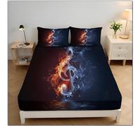 Bajera Ajustable Cama 140, Microfibra Poliéster Suave, Notas Musicales De Agua Y Fuego Sábana Encimera Estampada Fantasía, Bajera para Colchón 30cm, Fundas Almohada 50x75cm, Azul Oscuro Rojo