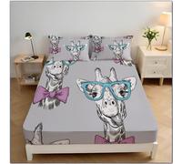 Bajera Ajustable Cama 180, Microfibra Poliéster Suave, Jirafa Arco Sábana Encimera Estampada Linda, Bajera para Colchón 30cm, Fundas Almohada 50x75cm, Gris Claro