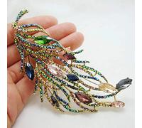 BAJIE Broche Broche Largo de Plumas Pin Multicolor de Lujo de Diamantes de imitación de Cristal Bonitos broches Pin para joyería de Fiesta