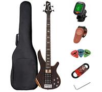 Bajo eléctrico 4 cuerdas de tamaño completo P bass kit para principiantes negro con bolsa de concierto, correa de guitarra y cable de guitarra (4)…
