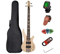 Bajo eléctrico 4 cuerdas de tamaño completo P bass kit para principiantes negro con bolsa de concierto, correa de guitarra y cable de guitarra (4s)…