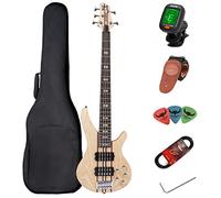 Bajo eléctrico 5 cuerdas de tamaño completo P bass kit para principiantes negro con bolsa de concierto, correa de guitarra y cable de guitarra (5s)…