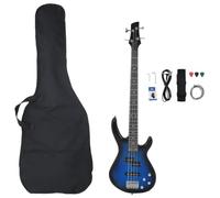 Bajo eléctrico de 4/4 tamaño 46 pulgadas para principiantes, bajo eléctrico con funda, afinador, cable y púas, color azul y negro