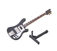Bajo en miniatura, réplica de guitarra en miniatura negro con soporte y estuche, adornos de modelo de instrumento, regalo para colocar en la estantería, escritorio, junto a la mesa y sala de música