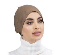 Bajo hijab acanalado 2 en 1 - LAMISHIJAB® Creación gorro turbante islámico para mujer musulmana con velo SH-4, marrón