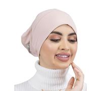 Bajo hijab acanalado 2 en 1 - LAMISHIJAB® Creación gorro turbante islámico para mujer musulmana con velo SH-4, rosa polvo