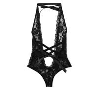 Bajo muñeca de bebé espalda ropa interior sexy mujer ropa de noche chica encaje floral moda ramillete lencería sexy, Negro , XL
