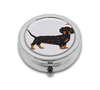 Bajo Poly lindo perro con un sombrero de Navidad en la nieve personalizado redondo SilverBox bolsillo 2.1 pulgadas - 3 compartimentosBox/pastillero bolsillo