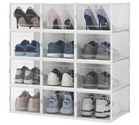 BAKAJI 12 cajas apilables para zapatos de plástico con copechi, montaje fácil, ahorran espacio transparentes, cajas organizadoras de almacenamiento, (juego de 12 unidades, 35 x 25 x 19 cm)