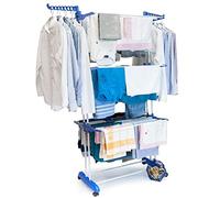 BAKAJI 2816429 Tendedero Vertical Tipo Torre,4 Niveles Tendederos Plegables Vertical con Ruedas, Acero Inoxidable Tendal para Exterior y Interiores, 75 x 64 x 170 cm