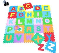 BAKAJI Alfombra de Puzzle con Letras Alfabeto Colorido de Goma Suave Eva Resistente, Aislante, Lavable, Alfombra de Juego para Niños (26 unidades)