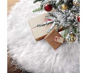 BAKAJI Alfombra para Base de árbol de Navidad, 90 cm de diámetro, de Suave Tela de Felpa Blanca, Efecto Nieve, nevado, decoración navideña