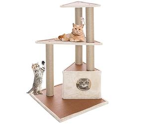 BAKAJI Árbol arañador rascador 1 caseta Cubierta para Gatos Animales felinos Interactivo uñas antiarañazos Estable Resistente árbol trepador sólido Estructura Color Beige
