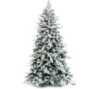 BAKAJI Árbol de Navidad ártico nevado muy frondoso, muy completo, ramas de pino flocado, decoración navideña blanca de alta calidad, montaje sencillo, apertura paraguas, muy frondoso, 180 cm