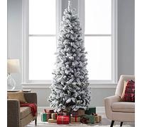 Bakaji Árbol de Navidad cubierto de nieve súper grueso base en cruz de hierro plegable de alta calidad, efecto realista con nieve, ramas con apertura de paraguas (210 cm)