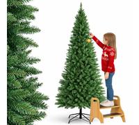 Bakaji Árbol de Navidad Delgado Muy Grueso Nueva versión Pino sueños ecológico e ignífugo con Base en Cruz de Hierro Plegable Apertura de Estrella Verde (210 cm)