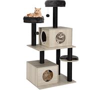 BAKAJI Árbol rascador para arañar Refugio 2 Bolas 2 cuchas, Mantas para Gatos, Animales, felinos, Interactivo, Resistente a los arañazos, Resistente, árbol trepador, Bicolor Beige y Gris