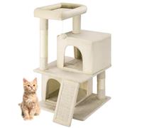 BAKAJI Árbol rascador para Gatos con 3 casetas de Refugio y 1 Bola, rascador para Mascotas Acolchado y Suave Juego de Juguete, Centro de Actividades multinivel trepadora, Altura 91,5 cm (Beige)