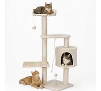 Bakaji Árbol Rascador Sisal para Gatos con Nidos y Plataformas Bolas de Juego Dimensiones 112 x 67 x 55 cm Color Crema
