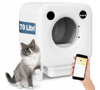 BAKAJI Arenero autolimpiante XXL para Gatos con aplicación de Control Inteligente WiFi, Capacidad de 70 litros, eliminación eficiente de olores desagradables, Seguimiento del Peso y frecuencia con