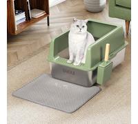 BAKAJI Arenero para Gatos XXL Verde Abierto con Base de Acero con Borde antiarena, Pala para Recoger y contenedor, Alfombrilla antisuciedad, Base Antideslizante, Capacidad 35 l, 60 x 40 x 30 cm