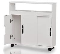 BAKAJI Armario Ahorro de Espacio Ideal para baño, Cocina y Espacios Estrechos, Mueble de Almacenamiento Delgado Blanco,con Ruedas giratorias de 360°, 2 Puertas correderas y 1 batiente, 70 x 20 x 71cm