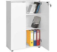BAKAJI Armario archivador de Documentos de 2 Puertas, Mueble de Oficina, módulo de estantería, 3 estantes, para casa, Estudio, Porta Documentos con Llave y Cierre de Cerradura (Blanco)