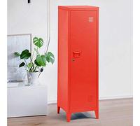 Bakaji Armario de vestidor mueble mueble de metal, cierre de puerta con cierre de llave, 3 estantes interiores, dimensiones 138 x 38,5 x 38,5 cm, diseño moderno industrial (rojo)