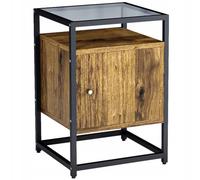 BAKAJI Armario mesilla de Noche de Cristal Mesa de café sofá de Metal y Madera MDF 2 estantes Interiores Cierre de Puerta Mueble decoración casa Oficina diseño Moderno Industrial 60 x 40 cm