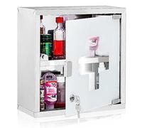 BAKAJI Armario para medicamentos de Acero Inoxidable y Cristal Satinado Color Plata (30_x_30_ cm)