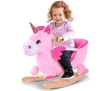 BAKAJI Balancín Mecedora Unicornio con Sonidos Soporte de Madera Asiento con cinturón de Seguridad Juego Rosado niños