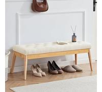 BAKAJI Banco de Tela con Estructura de Madera, baúl otomano Acolchado de Alta Densidad (Beige)