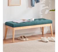 BAKAJI Banco de Tela con Estructura de Madera, baúl otomano Acolchado de Alta Densidad para Dormitorio, Entrada, Oficina, Dormitorio, salón, salón, Banco otomano, Acolchado de Alta Densidad (Verde)