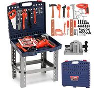 BAKAJI Banco de Trabajo de Juguete para niños Plegable en maletín con Taladro Atornillador Que Funciona a batería 69 Accesorios Herramientas Juego tamaño 40 x 35 x 72 cm