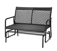 BAKAJI Banco mecedora de ratán de 2 plazas para exteriores, banco de jardín basculante, sofá mecedora ergonómico con estructura resistente a los rayos UV e impermeable, apto para balcón, patio o