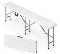 BAKAJI Banco plegable y ahorra espacio para exteriores con asiento de polietileno y estructura de acero, banco plegable con asa ergonómica para jardín, fiestas, buffet, 182 x 70 x 74 cm