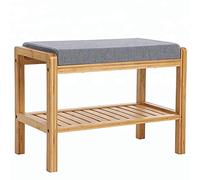 BAKAJI Banco Zapatero para Entrada de casa con Estante para Zapatos de Madera de bambú Banco con cojín Acolchado de Tela Gris Dimensiones: 60 x 32 x 44 cm