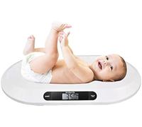 BAKAJI Báscula electrónica de peso para niños recién nacidos con pantalla digital LCD báscula de peso recién nacido 20 kg/44 apagado automático y tara, color blanco