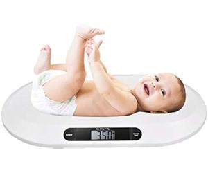 BAKAJI Báscula electrónica de peso para niños recién nacidos con pantalla digital LCD báscula de peso recién nacido 20 kg/44 apagado automático y tara, color blanco
