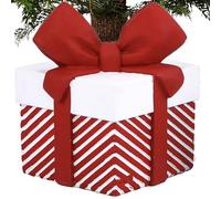 BAKAJI Base para árbol de Navidad con forma de caja de regalo, soporte tronco navideño 36 x 36 x 47 cm, decoración de adornos navideños para subárbol, base de decoración navideña (blanco y rojo)