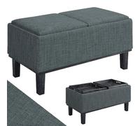 BAKAJI Baúl contenedor con Cojines 2 en 1 Convertibles en Bandeja de Servir, puf reposapiés con Revestimiento de Tela de Lino Gris y Estructura de Madera, Ideal para decoración de casa y Oficina