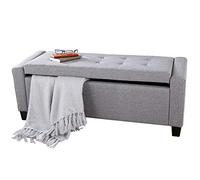 BAKAJI Baúl otomano, contenedor, reposapiés, para dormitorio, banco, taburete con estructura de madera y revestimiento de tela, asiento abatible acolchado. Dimensiones: 110 x 40 x 40 cm (gris claro)