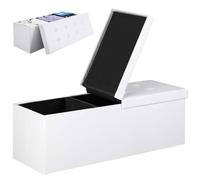 BAKAJI Baúl otomano contenedor reposapiés para Dormitorio, Banco, Taburete, Estructura Plegable, Revestimiento de Piel sintética, Asiento extraíble Acolchado, tamaño 115 x 38 x 40 cm (Blanco)